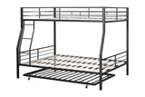 PVWIIK Bunk Bed Full Over Queen with Trundle and Ladder for Girls/Boys/Teens/Adults,Heavy Duty Bunk Bed Frame w/Wood Slat Support,No Box Spring Needed,Black PVWIIK