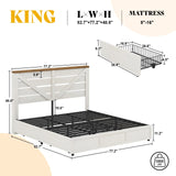 AMERLIFE King Size Farmhouse Bed Frame with 4 Drawers, Wooden Storage Bed Frame with Headboard and Heavy Duty Metal Slats, Noisy Free, Easy Assemble, White/Barnwood AMERLIFE