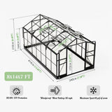 PaPaJet 8x14 FT Polycarbonate Greenhouse with Quick-Connect Fittings, Walk-in Large Aluminum Greenhouse with 2 Swing Doors, Winter Greenhouse for Outdoors Black PaPaJet