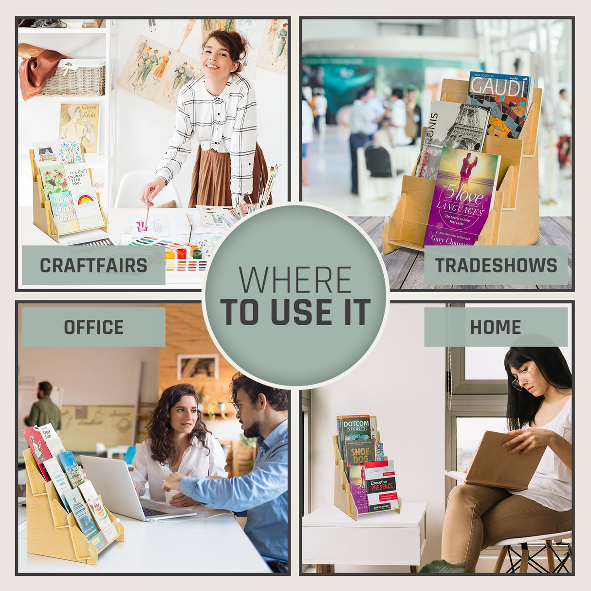 Greeting Card Display Stand for Vendors, Postcard Rack, Post, Sticker Wooden Greeting Card Holder Display Stand Shelf, Ideal for Bookmark, Art Booth, Art Print, Craft Market, Tiered for Vendors OLDECORY