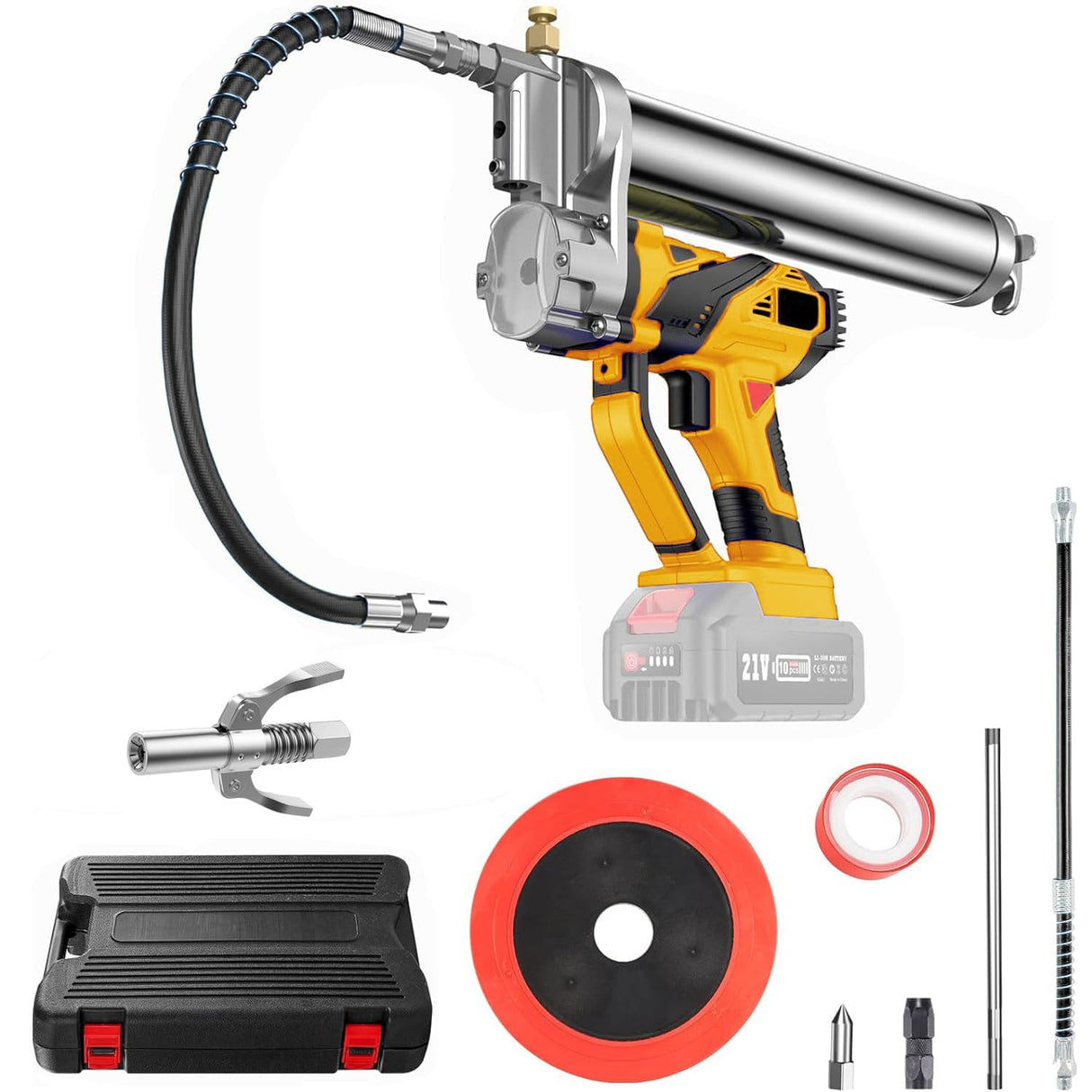 NAOKEV Lithium Battery Grease Gun Cordless Suitable for Dewalt 20V Max Battery (NO Battery) with 18” Spring Flex Hose, 10000 PSI High Pressure Quick Release Grease (for DeWalt Battery) NAOKEV