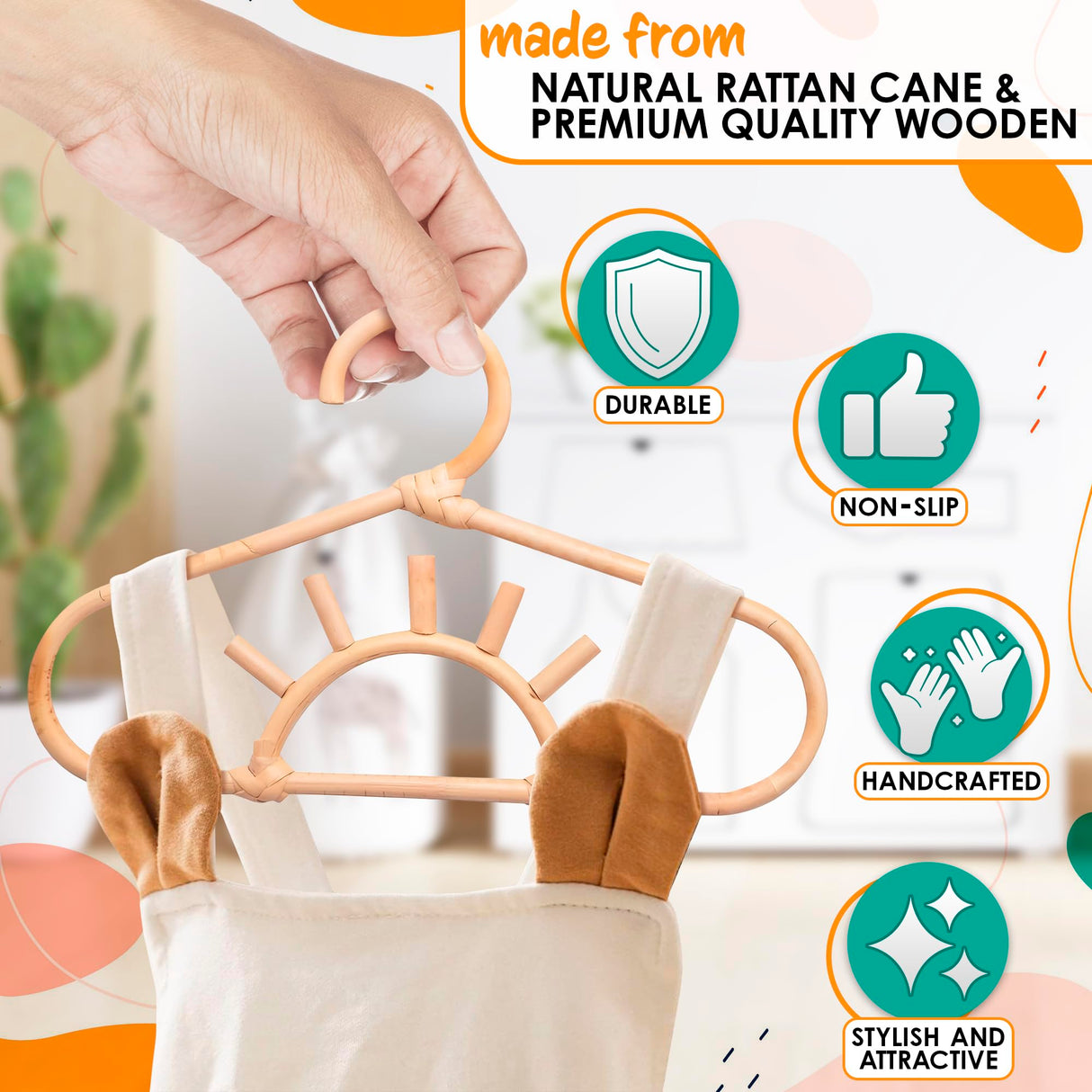 3Pcs Rattan Closet Hanger for Kids Clothes - Baby Clothes Organizer for Kids Hangers Bamboo Room Accessories for Kids Closet Hangers - Childrens Wood Hangers Small Closet Organizer Kids Garment Rack LEGLO