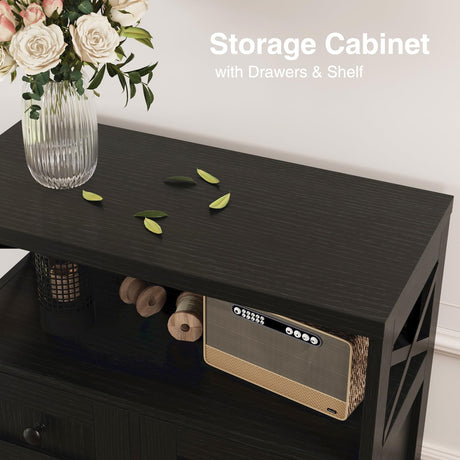 Black Storage Cabinet with Doors and Shelves, Farmhouse Kitchen Pantry Storage Cabinet, Small Coffee Bar Cabinet with Storage, Freestanding Floor Hutch Cupboard Cabinet for Kitchen/Laundry/Living Room FiveWillowise