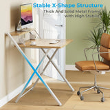 GreenForest Folding Desk No Assembly Required Small Size, 2-Tier Foldable Computer Desk with Shelf for Home Office, Space Saving Portable Laptop Study Foldable Table for Small Spaces, Oak GreenForest