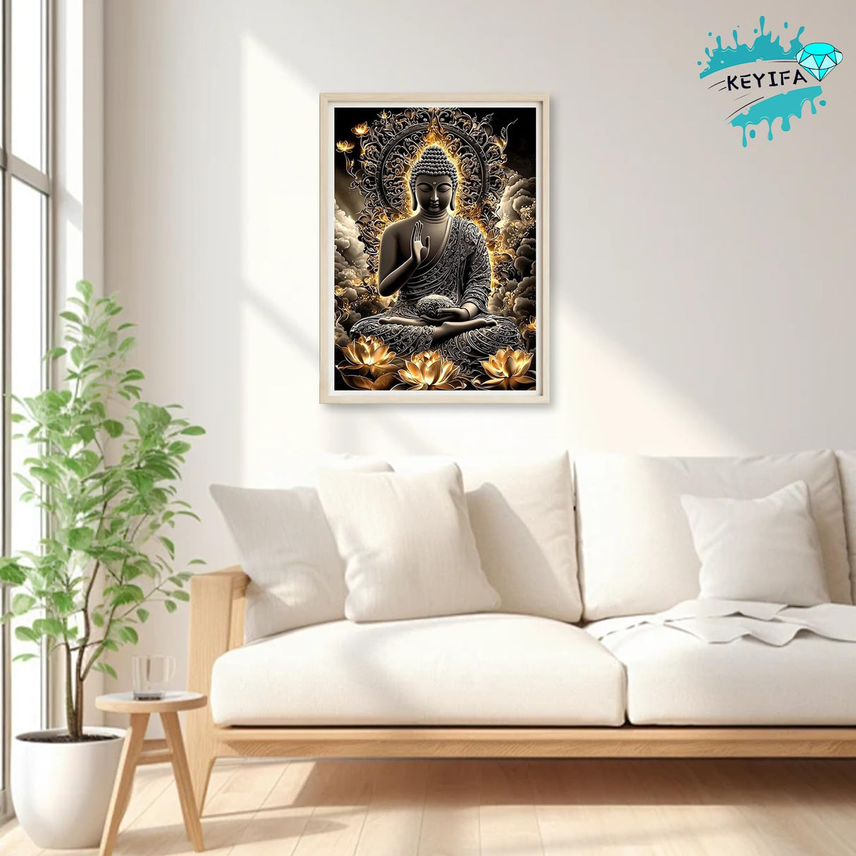 KEYIFA Diamond Art Kits for Adults, DIY Diamond Painting Buddha, Round Full Drill, 5D Lotus Flower Diamonds Dots Mosaic Painting, Gem Arts Craft for Home Wall Decor Gifts, 30x40cm KEYIFA