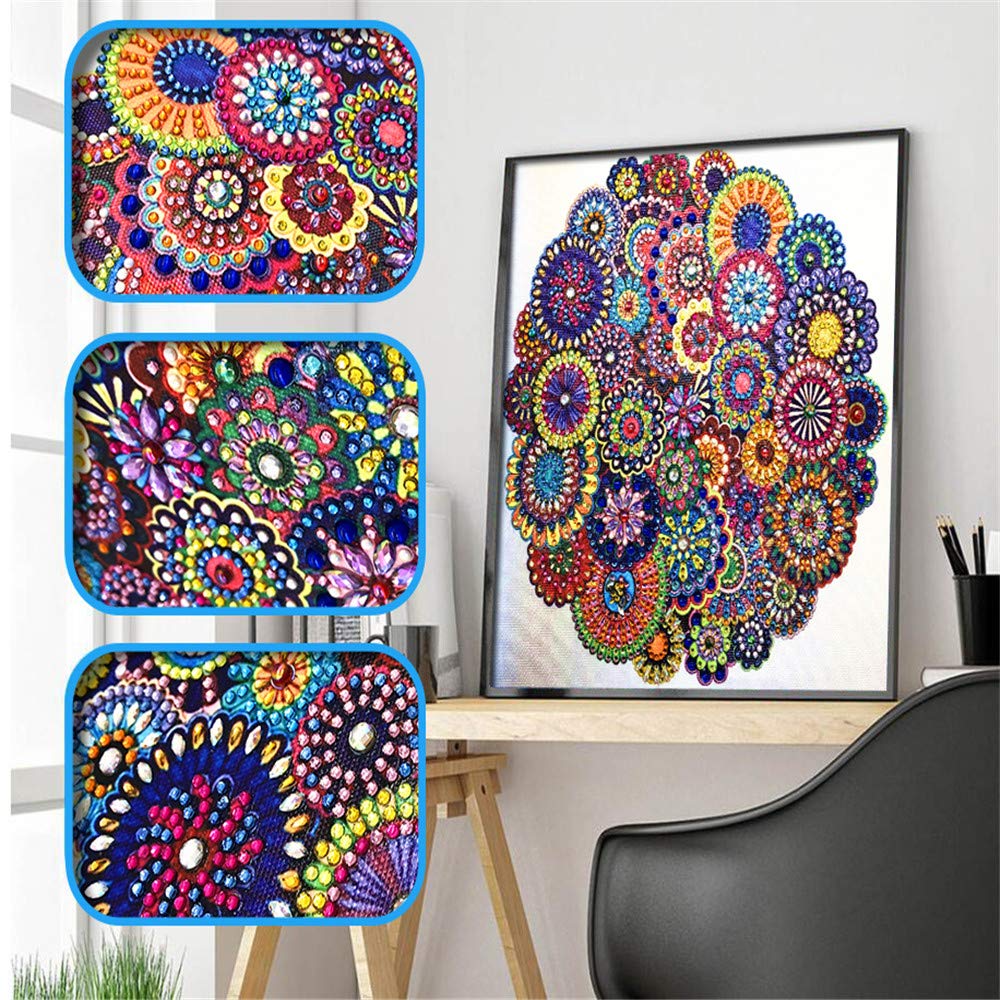 Hibah Diamond Painting DIY 5D Special Shape Rhinestone, Mandala Flower, Partial Diamond Crystal Diamond Painting Mandala Set Hibah
