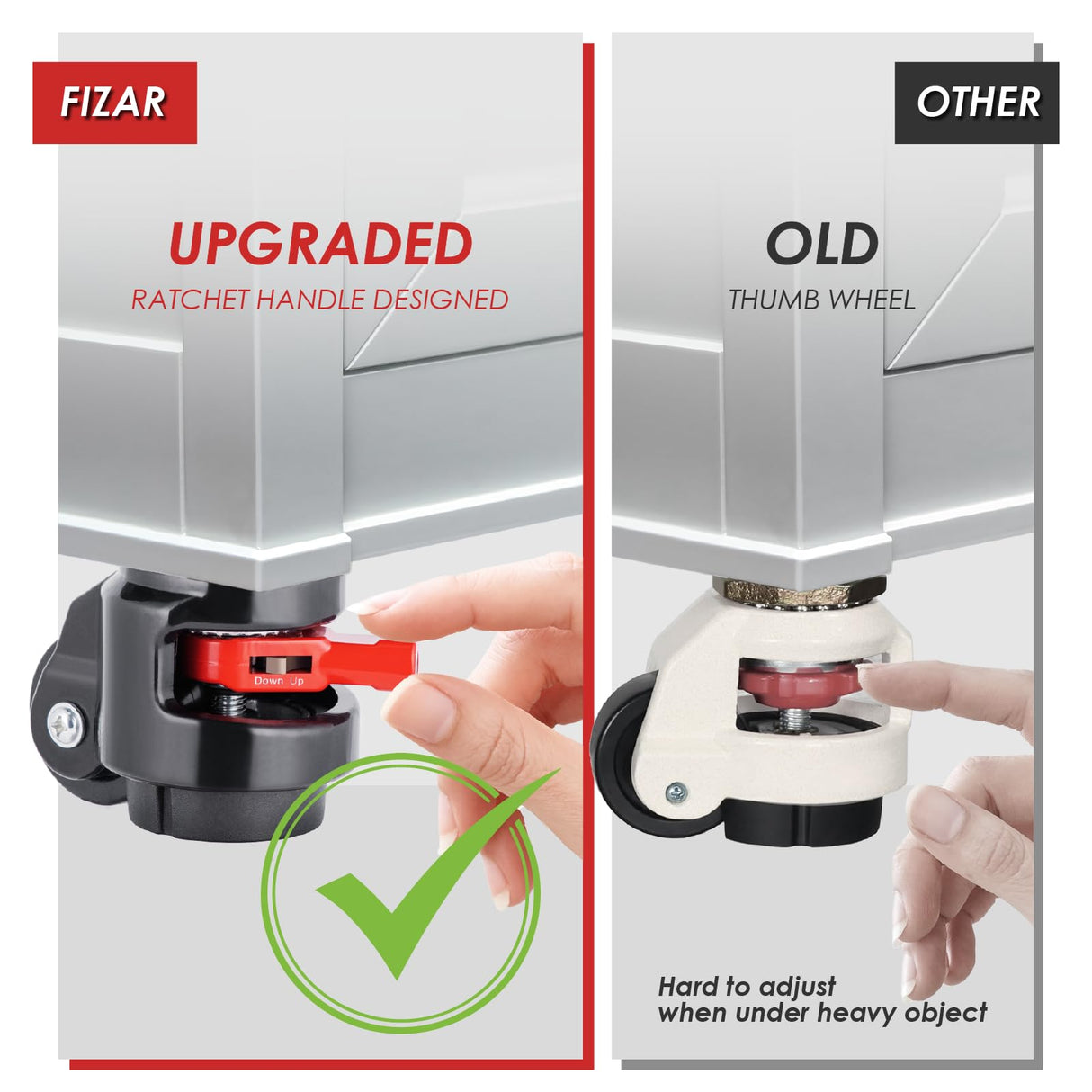 FIZAR 4 Pack Heavy Duty Leveling Casters for Workbench 2200 LBS Capacity, Upgraded Handle Design Retractable Caster Wheels Set,360 Degree Swivel Castors for Machine, Equipment, Shelves (Black) FIZAR
