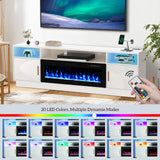 BREEZEHEAT Electric Fireplace TV Stand-Led Entertainment Center-80 inch TV Stand with 42" Electric Fireplace-Living Room Tv Cabinet with Storage for TVs Up to 85"，Modern Media Console (White) BREEZEHEAT