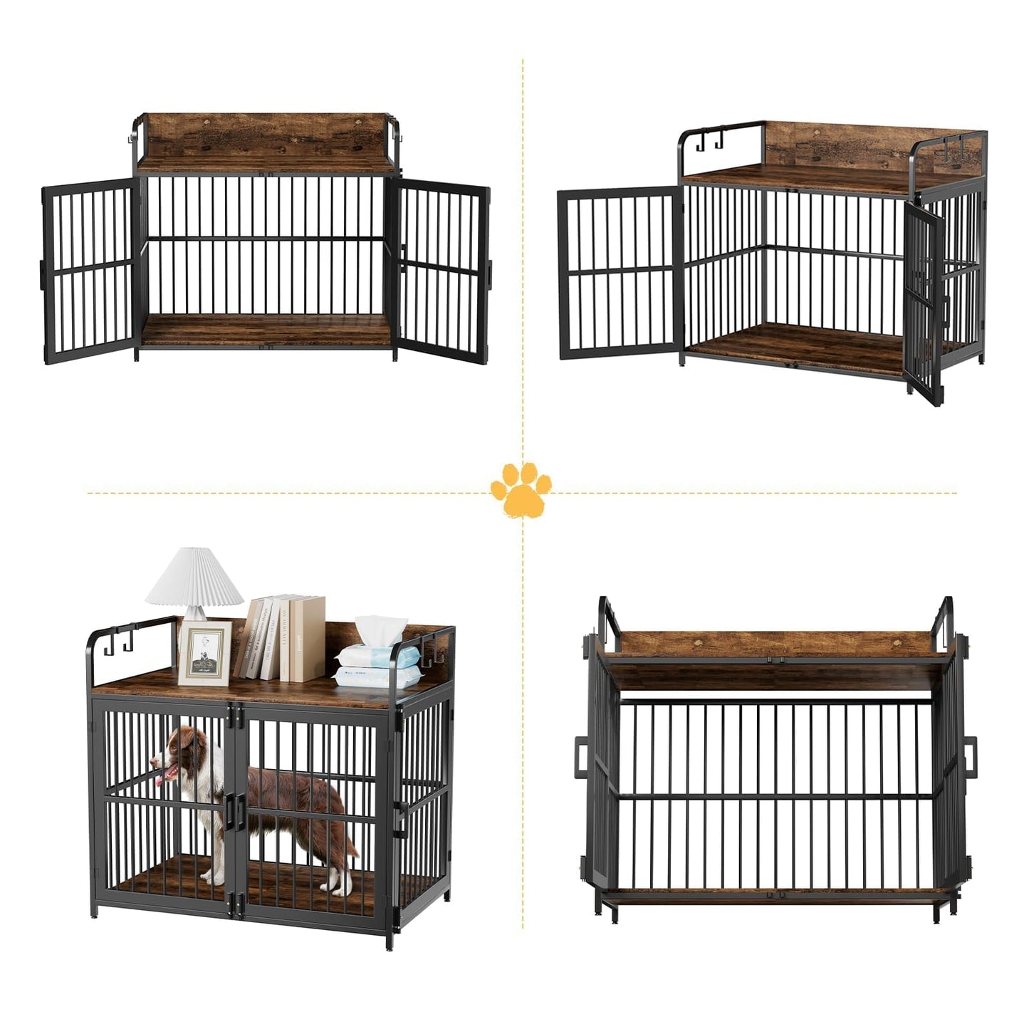 Amopatio 43 Inch Dog Crates Furniture for Large Dogs, Heavy Duty Dog Kennel, Wood Dog Crate Table for Indoor Use, (43.3" W×27.6" D×28.3" H) Brown - WoodArtSupply