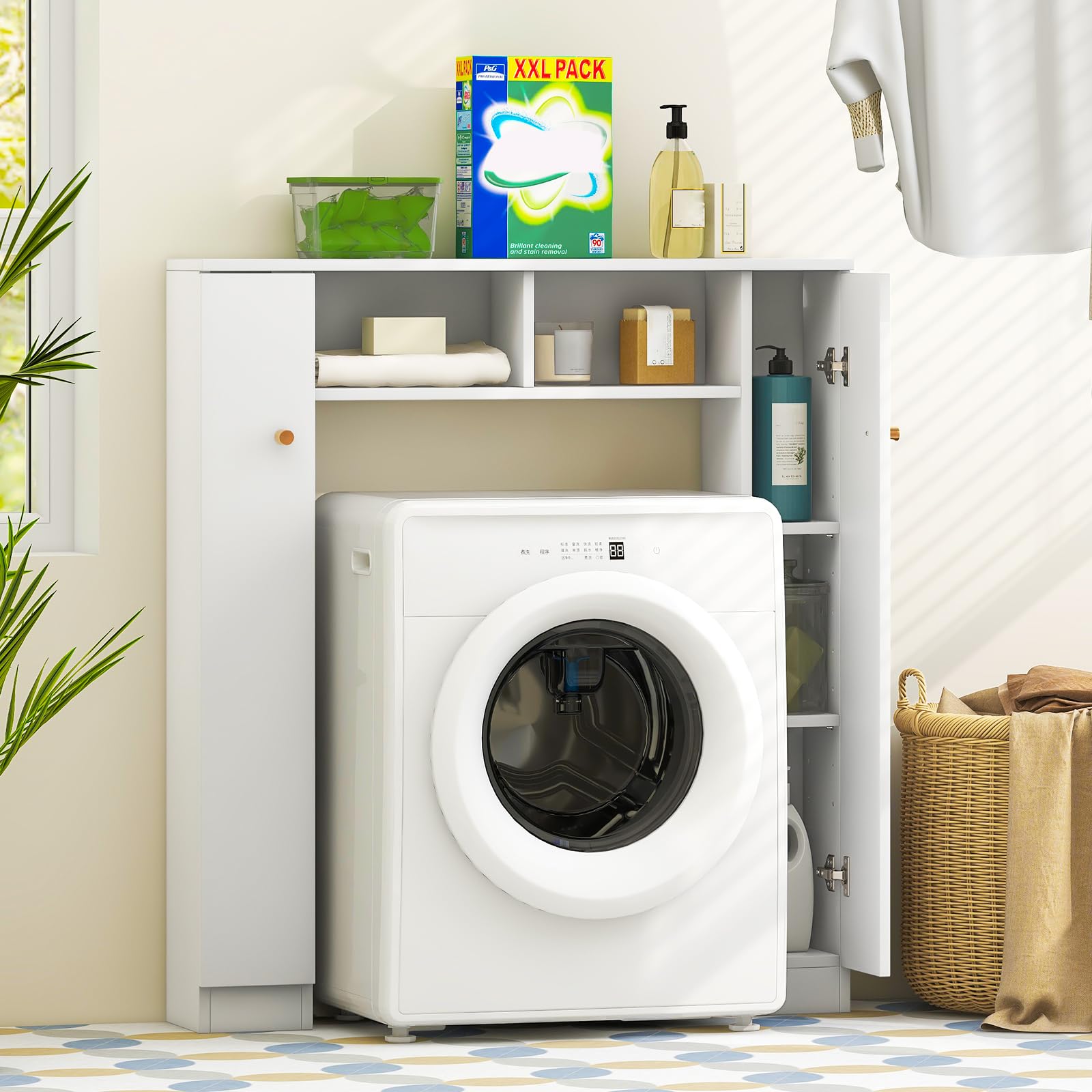 Giantex White Over The Toilet Storage Cabinet with Adjustable Shelves and Double Doors - WoodArtSupply