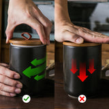 JOJUNO Black Ceramic Canister Set with Wooden Lid, 3-Piece Airtight Food Storage Jars for Kitchen Counter - Flour, Sugar, Coffee, Tea, Spice - Small, Medium, Large Sizes JOJUNO