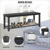 EXCEFUR Entryway Bench, Modern Wood and Metal Storage Bench for Hallway Front Door Entrance, Industrial Indoor Shoe Rack Bench Seat for Bedroom Living Room, 43.3 Inch Black EXCEFUR