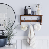 VERTORGAN Wall Hooks with Shelf, Coat Hooks Wood Coat Rack Wall-Mounted, Wall Hooks for Entryway, Living Room, Bathroom (Brown) VERTORGAN