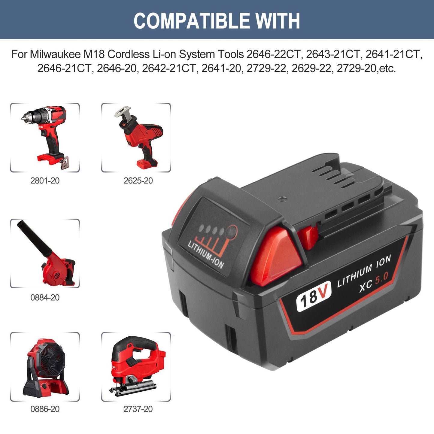 GOOALITY 5.0Ah 18V Lithium Battery and Charger Compatible with Milwaukee 18V 48-11-1852 48-11-1850 48-11-1862 48-11-1865 M18 Batteries - WoodArtSupply