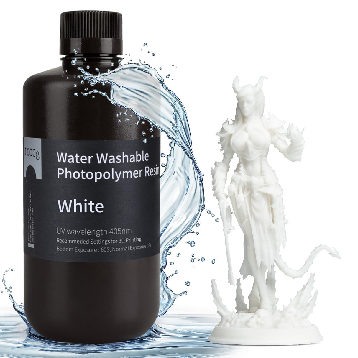 ELEGOO Water Washable 3D Printer Resin LCD UV-Curing Resin 405nm Standard Photopolymer Resin for Mars Saturn Jupiter MSLA DLP LCD 3D Printing 1000Gram White ELEGOO