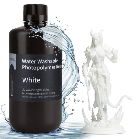 ELEGOO Water Washable 3D Printer Resin LCD UV-Curing Resin 405nm Standard Photopolymer Resin for Mars Saturn Jupiter MSLA DLP LCD 3D Printing 1000Gram White ELEGOO