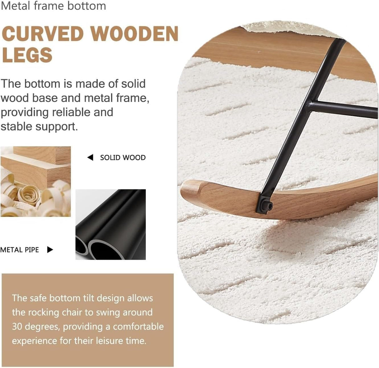 oaaktu Rocking Chair for Nursery, Upholstered Glider with High Backrest, Nursery Rocker Comfortable Stylish Accent Armchair for Living Rooms Bedrooms Offices (Beige Teddy) oaaktu