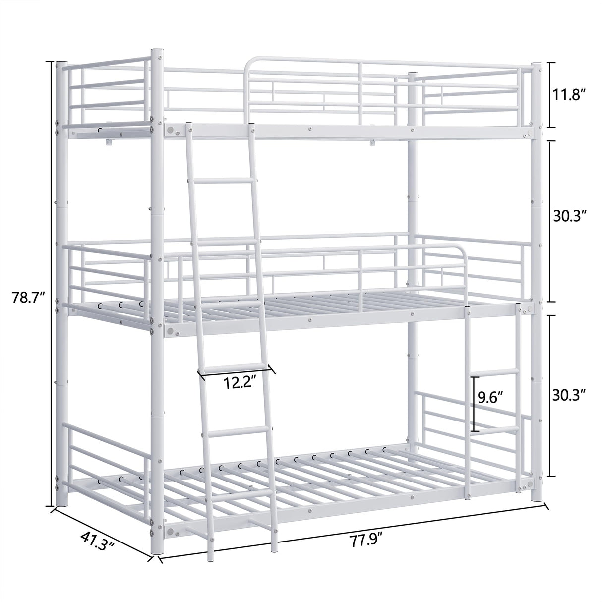 LUMISOL Metal Triple Bunk Bed with 2 Ladders and Guardrails,Twin Over Twin Bunk Bed for 3 Kids, Heavy Duty Triple Bunk Bed Frame, No Noise, White LUMISOL