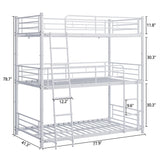 LUMISOL Metal Triple Bunk Bed with 2 Ladders and Guardrails,Twin Over Twin Bunk Bed for 3 Kids, Heavy Duty Triple Bunk Bed Frame, No Noise, White LUMISOL