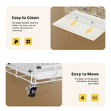 VIVOHOME 4-Tier 49 Inch Collapsible Metal Cat Kitten Ferret Cage 360° Rotating Casters Enclosure Pet Playpen with Ramp Ladders Hammock and Bed White VIVOHOME