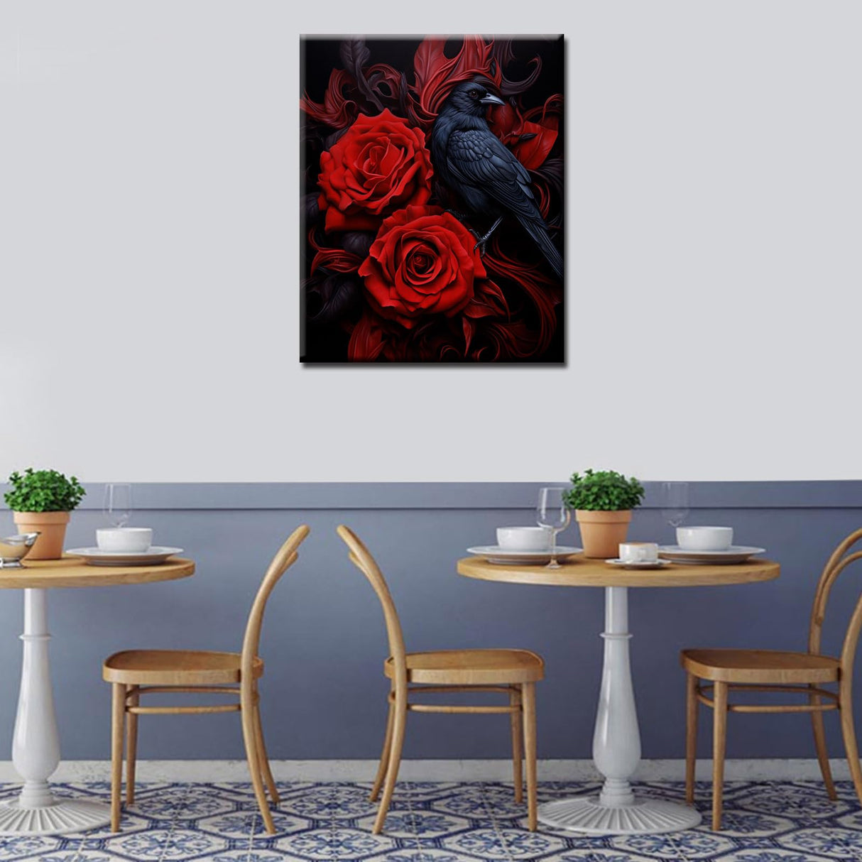 Tucocoo Red Rose and Raven DIY Paint by Number for Adults Beginners Delicate Flowers Painting by Number on Canvas with Brushes and Acrylic Pigment Dark Style Easy to Paint Without Frame 16 x 20inch Tucocoo
