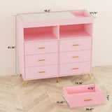 Babevy Changing Table Dresser with Drawers, Baby Dresser with Changing Table Top, Power Outlet, LED Light & Metal Feet, Diaper Changing Station Nursery Organizer for Infants Newborn, Pink Babevy