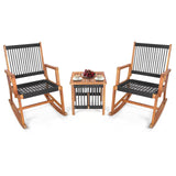 Tangkula 3 Pieces Acacia Wood Rocking Bistro Set, All-Weather Rope Woven Patio Furniture Set with Coffee Table, Outdoor Conversation Set for Front Porch, Deck, Balcony (Black & Natural) Tangkula