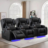 Oprisen Power Recliner Chair Set of 3 Overstuffed Home Theater Seating w/Heat Massage Electric Movie Gaming Sofa Reclining Sleeper Chair with LED Light/Lumbar Pillow/USB Port/Cup Holders Oprisen
