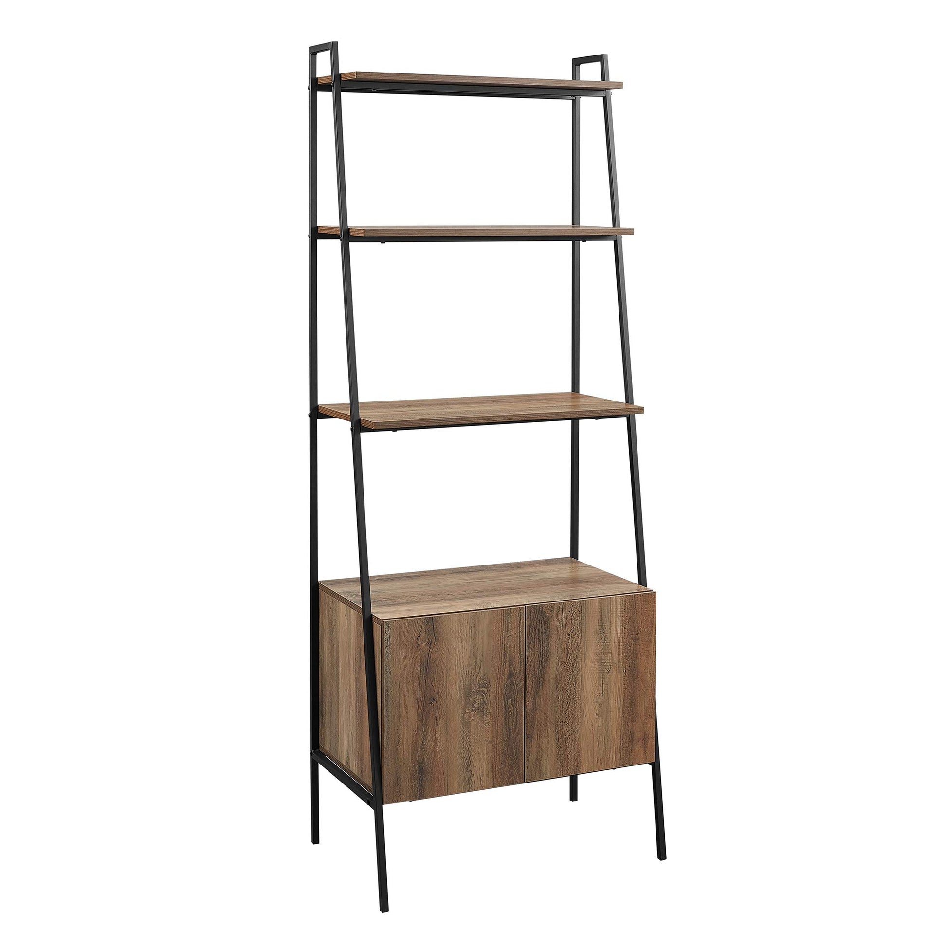 Industrial Modern Ladder Bookcase with Cabinet in Reclaimed Barnwood by Walker Edison - WoodArtSupply