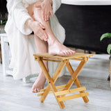ZEAYEA 12 Inch Bamboo Folding Step Stool, Portable Shower Foot Rest Stool Bath Chair for Leg Shaving, Spa, Sauna, Collapsible Fishing Stool for Outdoor Fishing Camping, Fully Assembled ZEAYEA