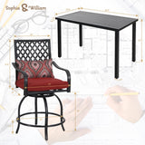 Sophia & William Patio Bar Set 5 Piece Outdoor Dining Set, 4 Swivel Bar Stools Chairs with Red Cushion and 1 Rectangular Bar Height Table, All-Weather Metal Furniture Set for Garden Lawn Backyard Sophia & William
