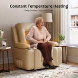 GarveeHome Faux Leather Power Lift Recliner Chair for Elderly, Lift Assist Recliner for Seniors with Heat and Massage Function, Reclining Sofa w/Pockets and Cup Holders CF8008 (Beige, Medium) GarveeHome