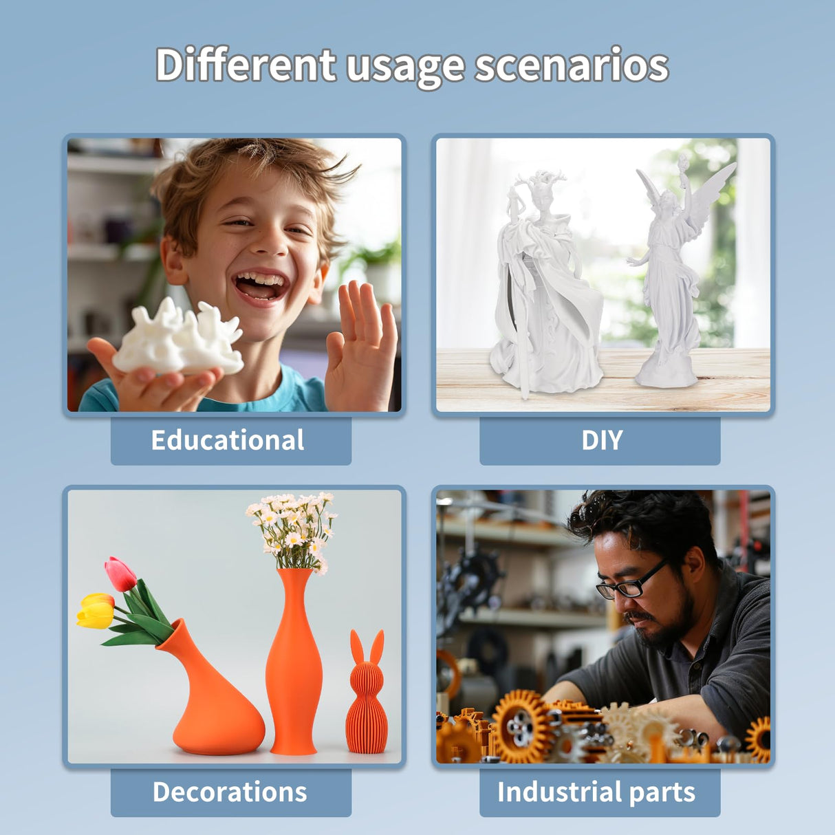 3D Printing Filament Basic PLA Filament 1.75mm 300mm/s 1kg Cardboard Spool Dimensional Accuracy +/- 0.03 mm Fit Most 3D FDM Printer-Grey 3DHoJor
