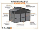 Sojag Rainier Aluminum Frame Storage Shed, Galvanized Steel Roof for Equipment Protection, Polycarbonate Panels for Natural Light, 8' x 11' Sojag