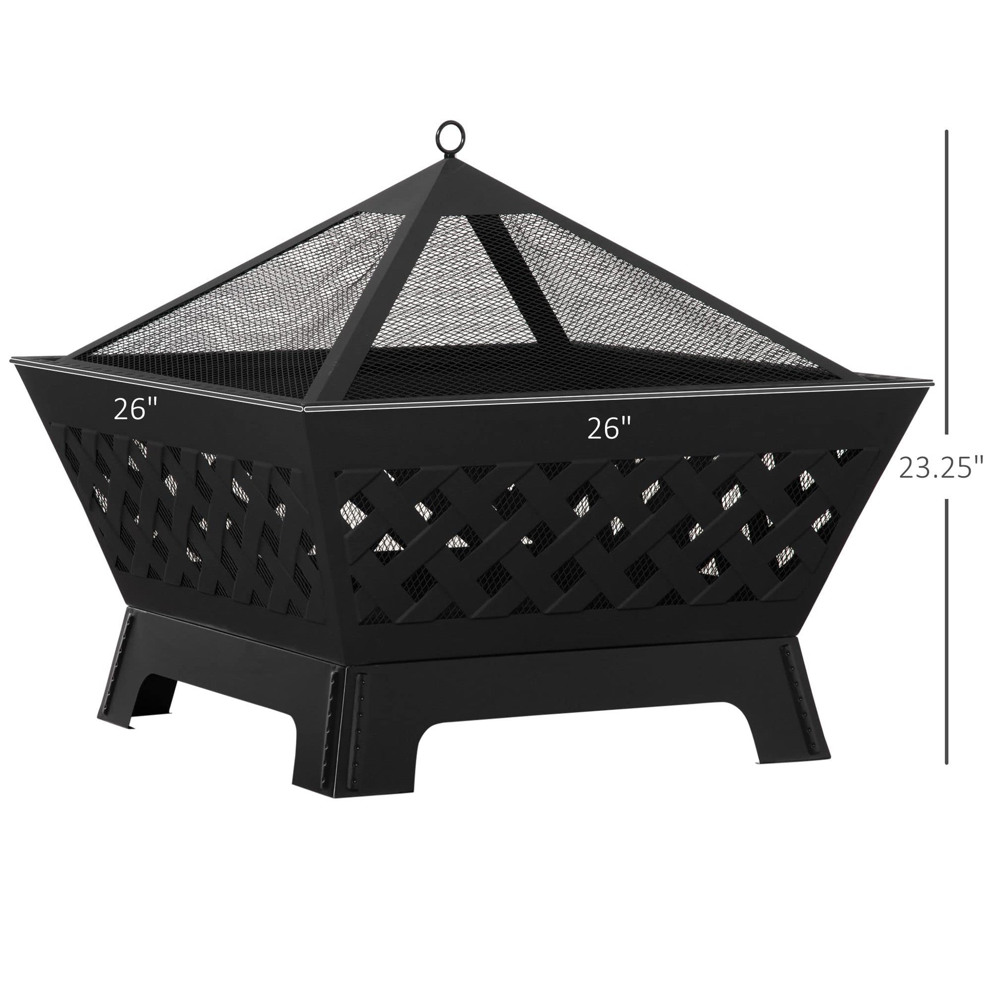 Outsunny 26 Inch Outdoor Fire Pits, Bonfire Wood Burning Firepit Bowl, Camping Fire Pit with Spark Screen Cover, Poker for Patio, or Backyard, Black - WoodArtSupply