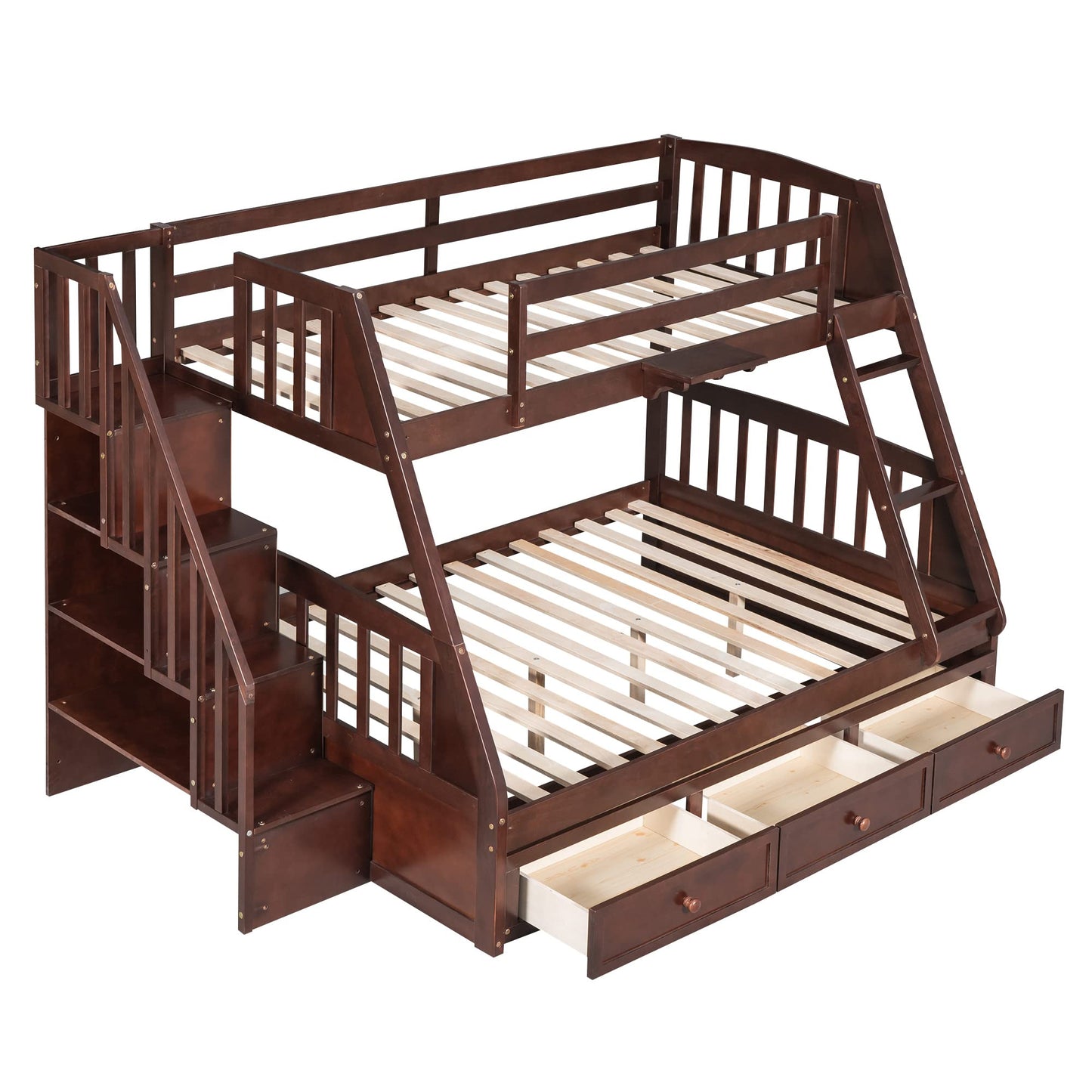 Harper & Bright Designs Espresso Twin-Over-Full Bunk Bed with Stairs, Storage Drawers, and Ladder - WoodArtSupply