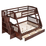 Harper & Bright Designs Espresso Twin-Over-Full Bunk Bed with Stairs, Storage Drawers, and Ladder Harper & Bright Designs