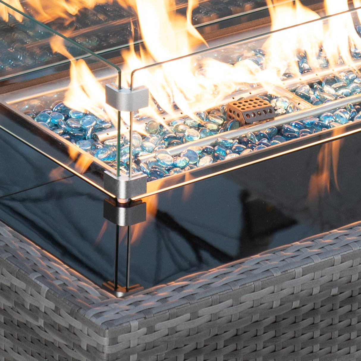 NICESOUL® 15 Piece Luxury Large Patio Furniture Sofa Set with Natural Gas/Propane Fire Pit Table, 29.3" High Back Outdoor Conversation Set, Outside PE Rattan Sectional Sofa, Light Gray NICESOUL