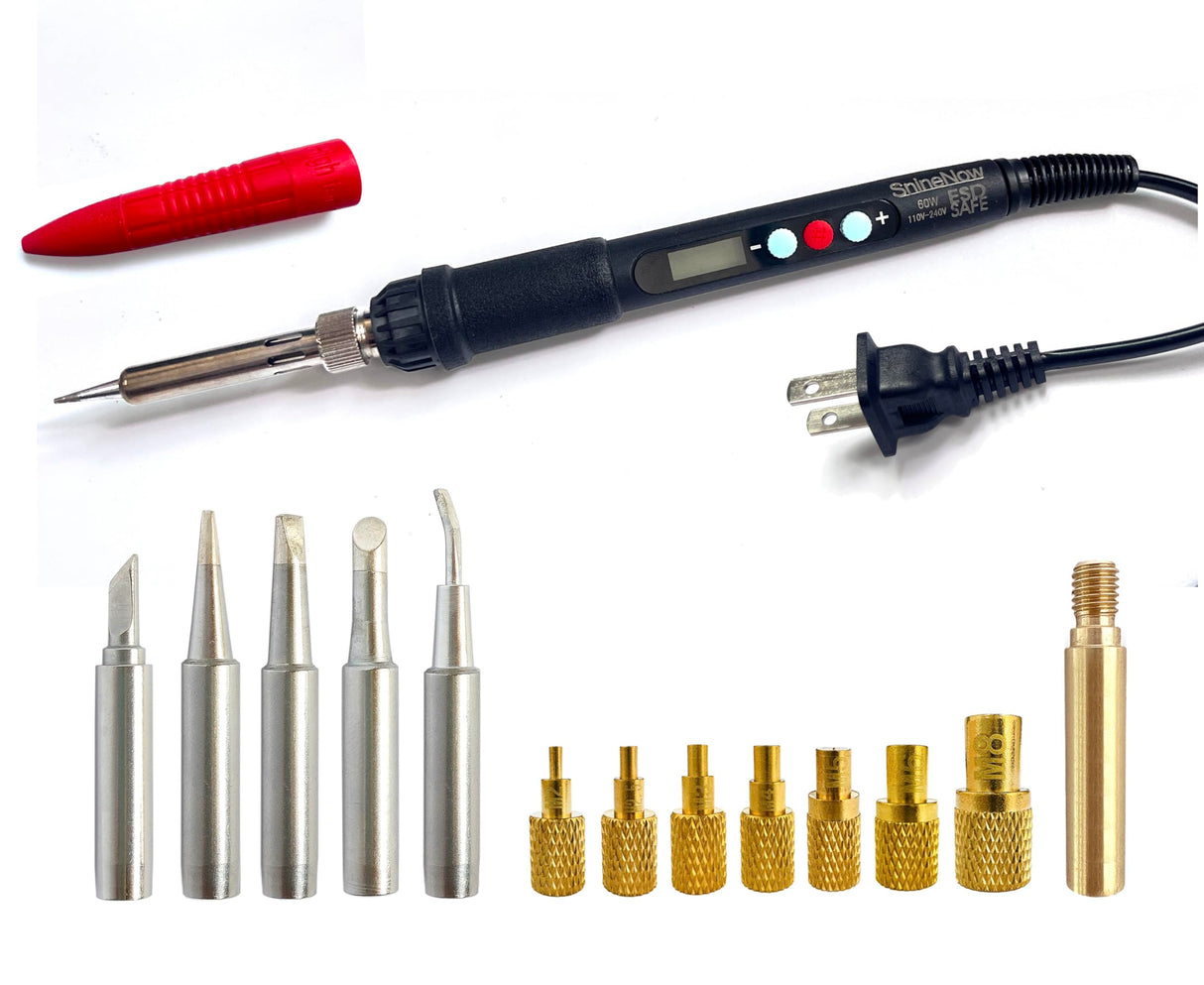 ShineNow 60W Digital Soldering Iron Heat Set Insert Tool with Extra Soldering Tips and Heat Set Insert Tips ShineNow