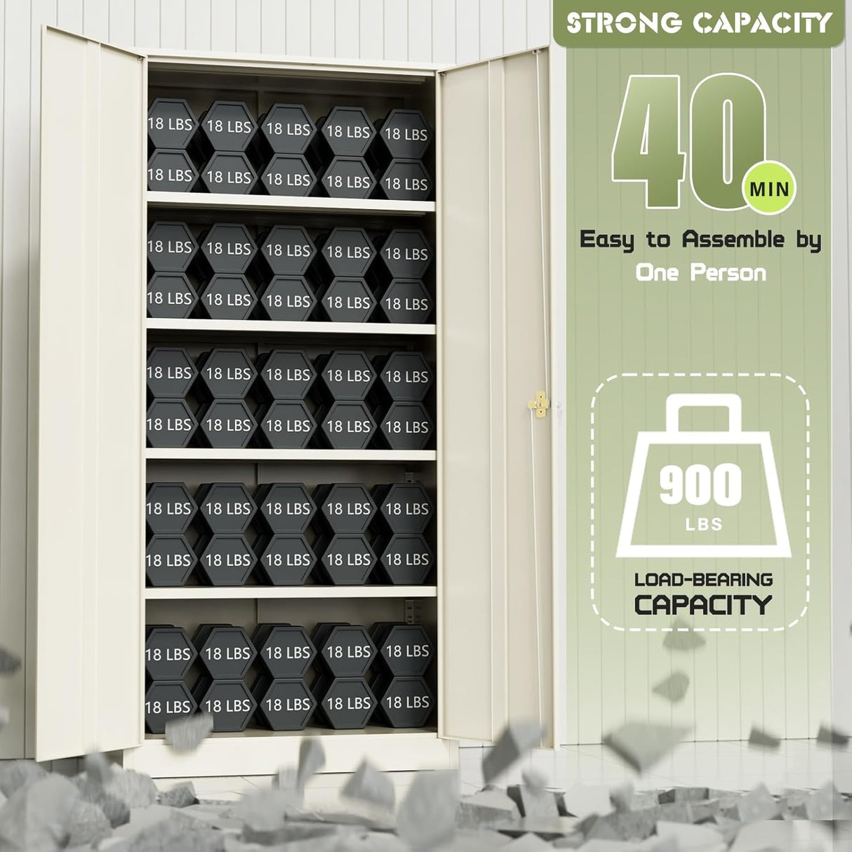 SUNCROWN Metal Storage Cabinets, 72”Locking Cabinet with 2 Doors and 4 Adjustable Shelves, Steel Utility Tool Garage Cabinets,Tall Metal Lockable File Cabinet for Office,Home, Gym, School, Ivory SUNCROWN