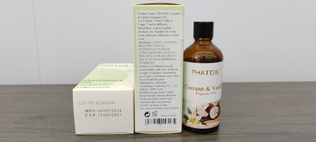 PHATOIL 3.38FL.OZ Coconut & Vanilla Fragrance Oils for Aromatherapy, Essential Oils for Diffusers for Home, Perfect for Diffuser, Yoga, DIY Candle and Soap Making - 100ml PHATOIL