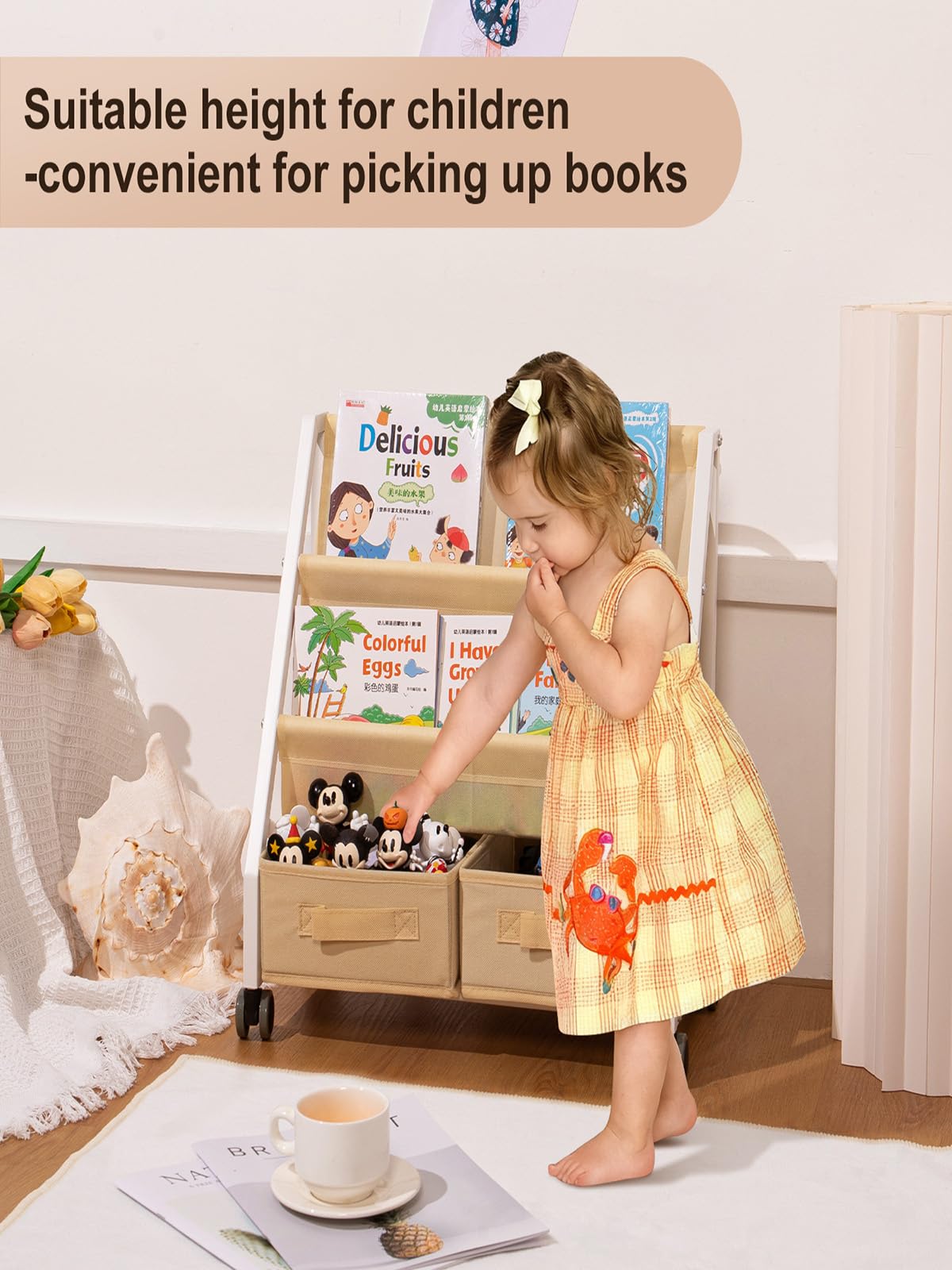 CrsaSwivo Kids Bookshelf Toy Storage - Children's Book Shelf for Kids Rooms, Toddler Bookshelf Baby Bookcase for Nursery, Montessori Toy Organizer CrsaSwivo