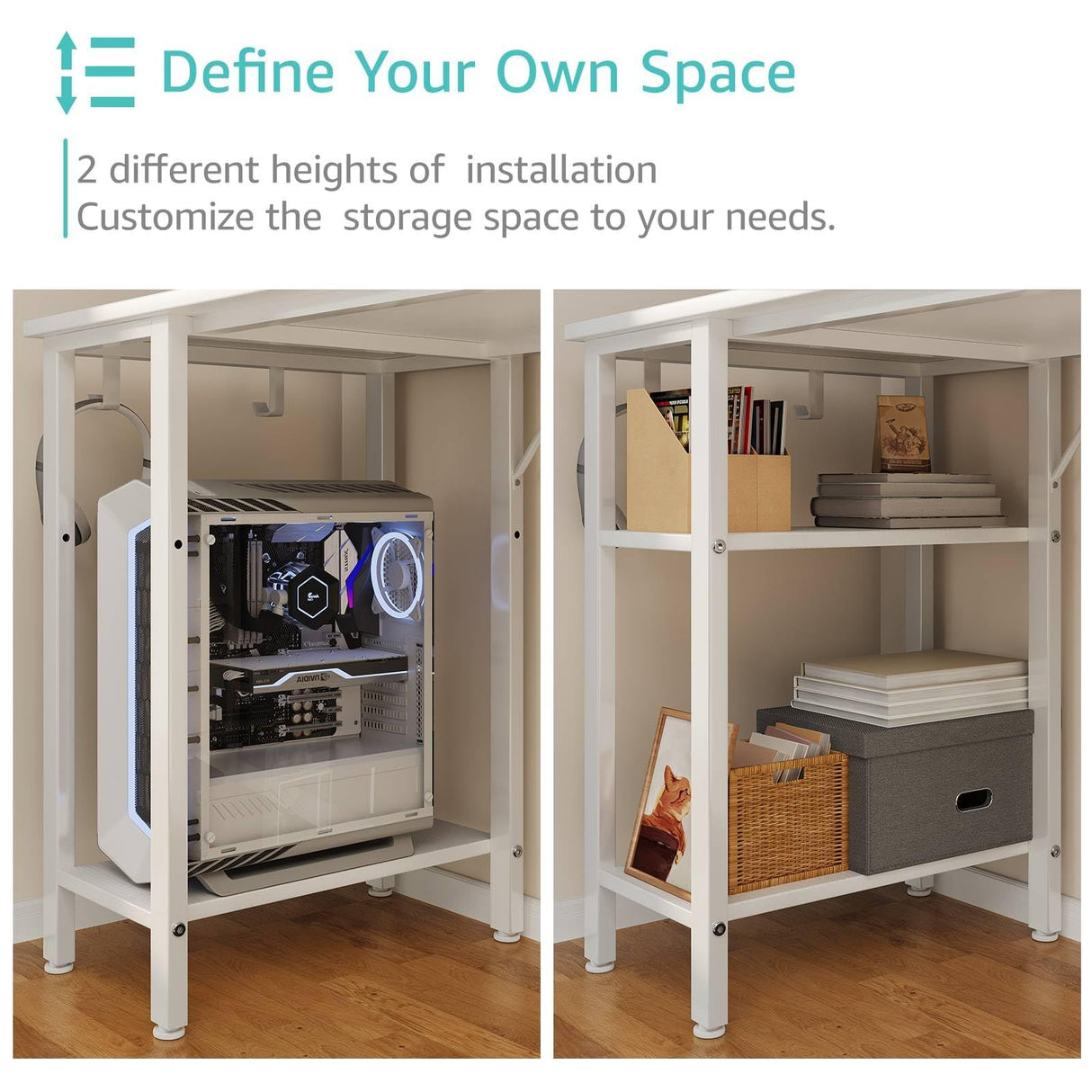 Lufeiya White Computer Desk with Drawers & Storage Shelves, 47 Inch Study Work Writing Desk for Home Office Bedroom, Simple Modern Cute PC Desks Table, White Lufeiya