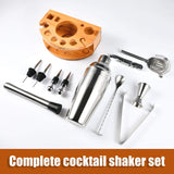Esmula Bartender Kit with Stylish Bamboo Stand, 12 Piece 25oz Cocktail Shaker Set for Mixed Drink, Professional Stainless Steel Bar Tool Set, Gift for Man Dad- Cocktail Recipes Booklet (Silver) Esmula