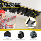 Eastrexon 5-bin Overhead Garage Storage Rack, Heavy Duty Ceiling Storage Racks, Powder Coated Tote Storage Rack for Garages, Sheds, Storerooms (6 PCS, for 5 Bins) Eastrexon