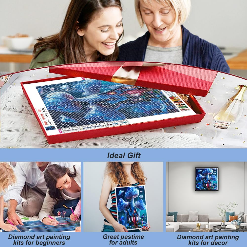 hill froeistung Mushroom Diamond Art Painting Kits for Adults, Fantasy Castle Diamond Art Kits Diamond Art for Adults Beginners, DIY Full Drill Round Gem Art Craft Home Wall Decor Gift 12x12 inch hill froeistung