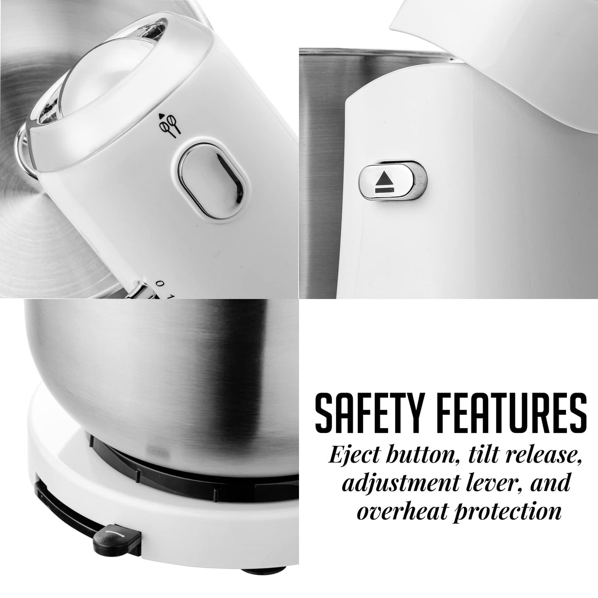 OVENTE Electric Kitchen Stand Mixer with 3.5-Quart Removable Stainless Steel Mixing Bowl, 5 Speed Control, 250-Watt Power, 2 Blender Attachment Egg Beater Whisk & Dough Hook White SM680W OVENTE