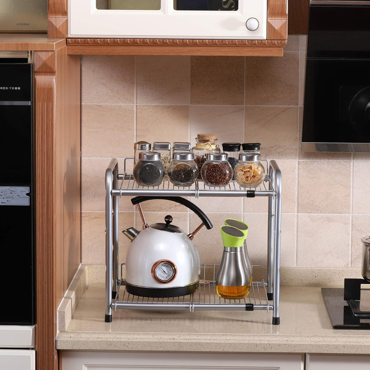 FlagShip 2 Tier Under Sink Organizers and Storage Rack Expandable Cabinet Shelf for Kitchen Bathroom Silver (17-25 inches) FlagShip