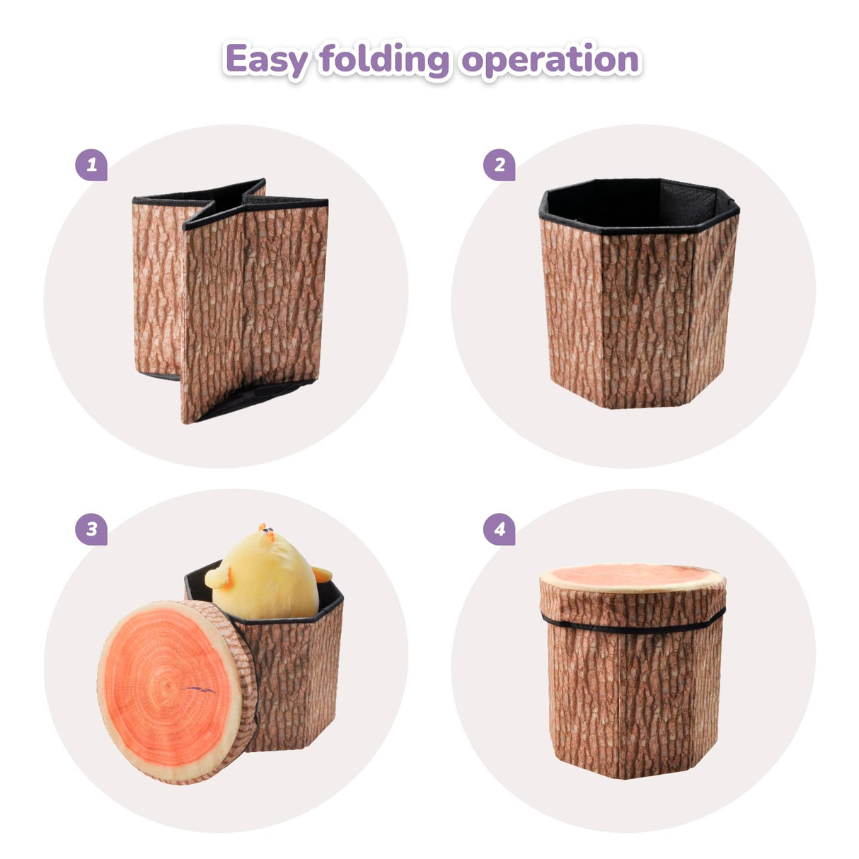 CHEFAN Fruit Storage Stool, Cute Folding Toy Box, Wood Stump Organizer for Cloth and Kids CHEFAN