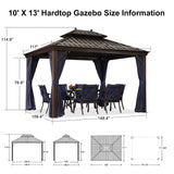 PURPLE LEAF Hardtop Gazebo 10' X 13' Galvanized Steel Roof with Netting and Curtains Backyard Deck Garden Canopy Aluminum Frame Permanent Outdoor Pavilion PURPLE LEAF